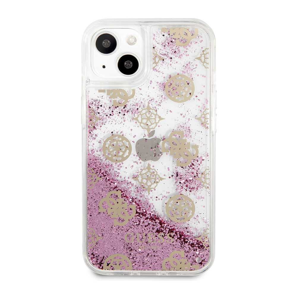 Guess Liquid Glitter Case Electroplated Peony Logo For iPhone 13 (6.1") - Pink