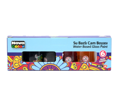 Nova Color Glass Paint 6 Colors (Blue,Red,Yellow,Green,Black,White) -KRPBNC-1996