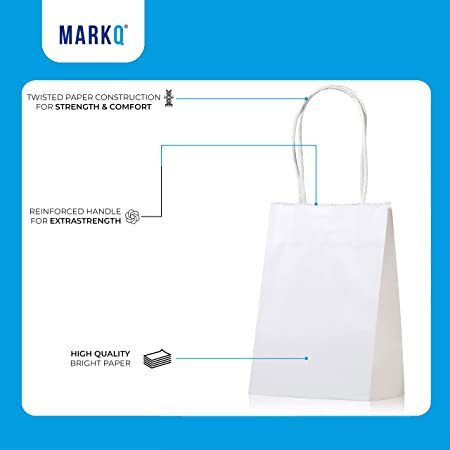 White Paper bags with handles Small Kraft Gift bags for Birthday Party Favors, Weddings, Merchandise, Goodies, Baby Shower (24 Bags)