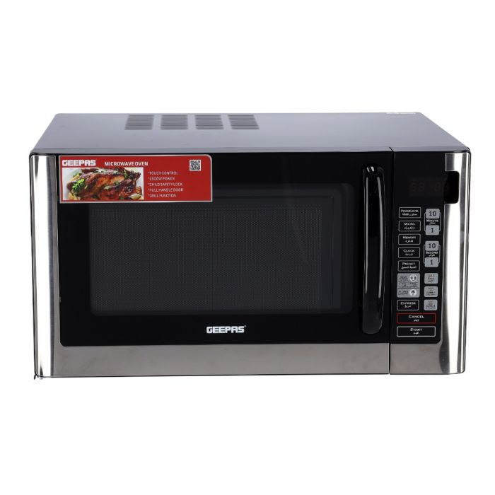 Geepas 45L Digital Microwave Oven - 1500W Microwave Oven With Multiple Cooking Menus With Arabic Control Panel | Reheating & Defrost Function | Child Lock | Pull Handle Door, Digital Controls | 1 Year