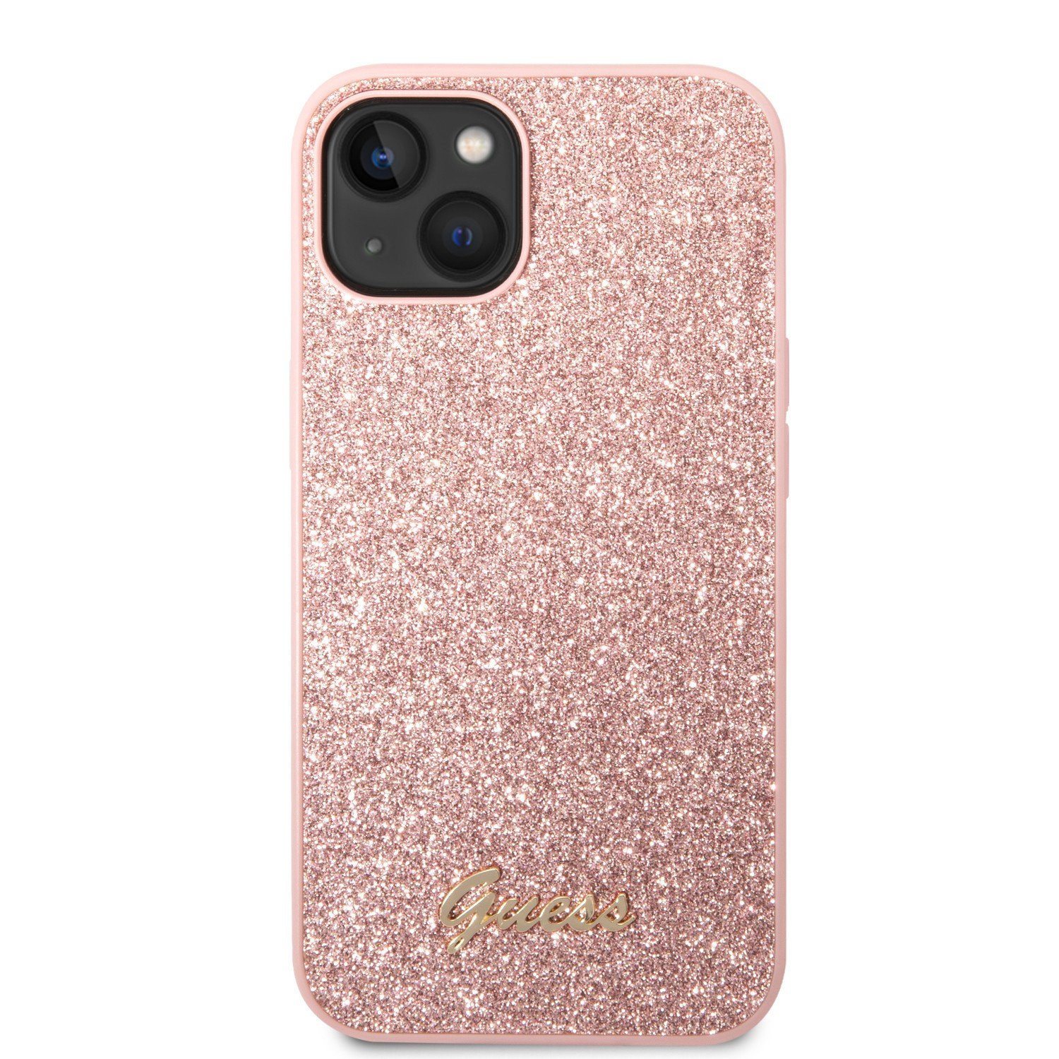 Guess PC/TPU Glitter Script Hard Case for iPhone 14 Plus (6.7") - Pink