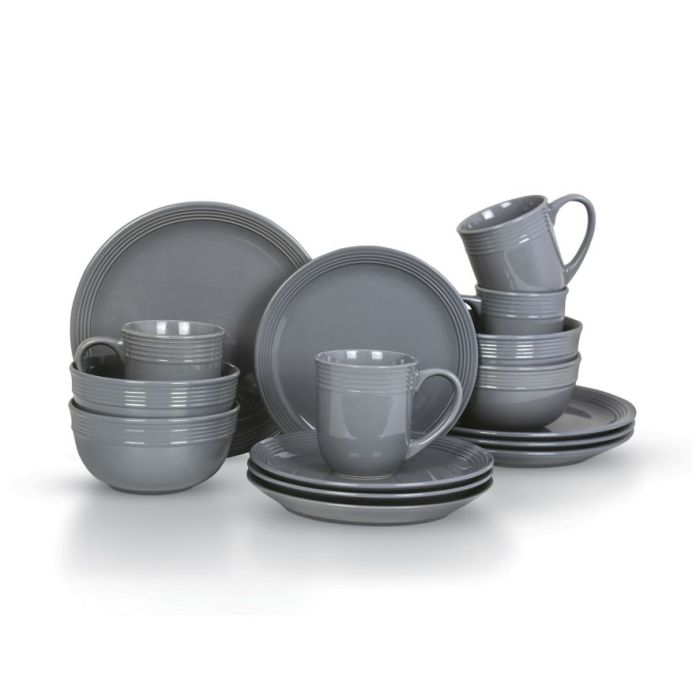 Royalford 16 Piece Stoneware Dinner Set- RF11263| Includes Dinner Plates, Salad Plates, Salad Bowls And Mugs| Dishwasher-Safe, Microwave-Safe And Freezer-Safe| Eco-Friendly And Food-Grade| Grey
