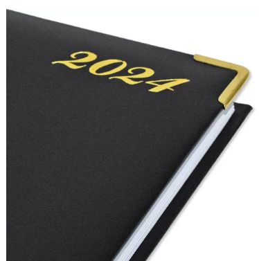 Fis 2024 A5 Diary,Gold Corners,English Vinyl 1Side Padded Black -FSDI22E24BK