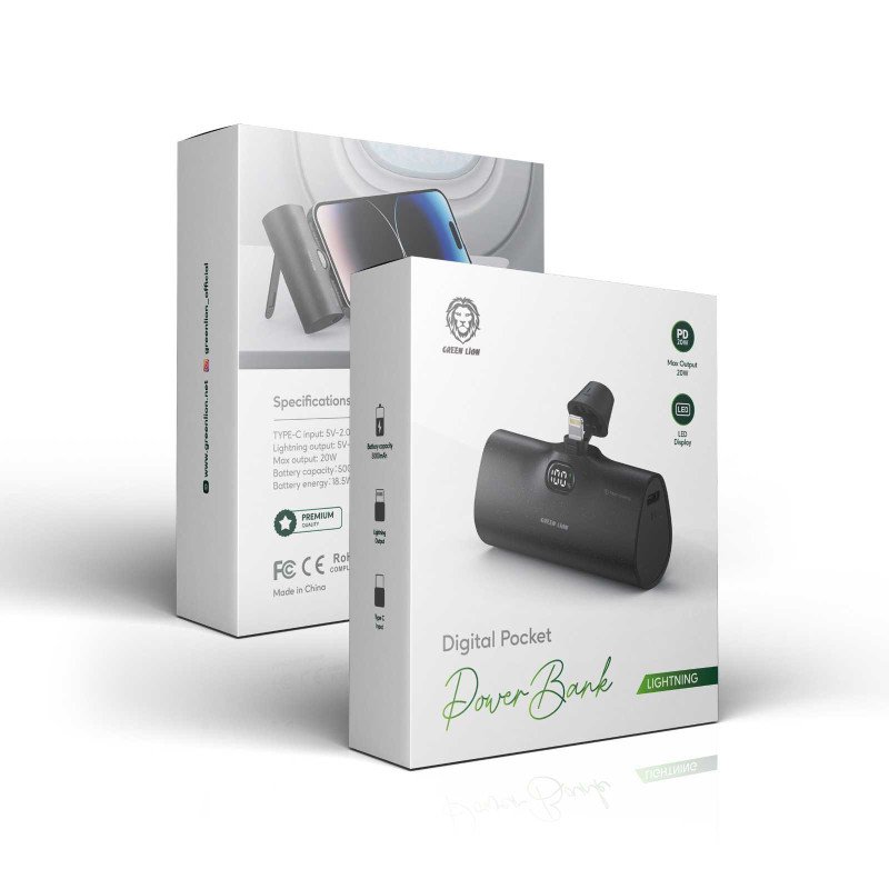 Green Lion Digital Pocket Power Bank 5000mAh PD 20W with Lightning Connector - Black