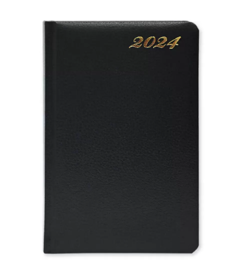 FIS French Diary 2024, Bonded Leather 1-Side Padded, Round Corner, Black - FSDI29FRB24BK