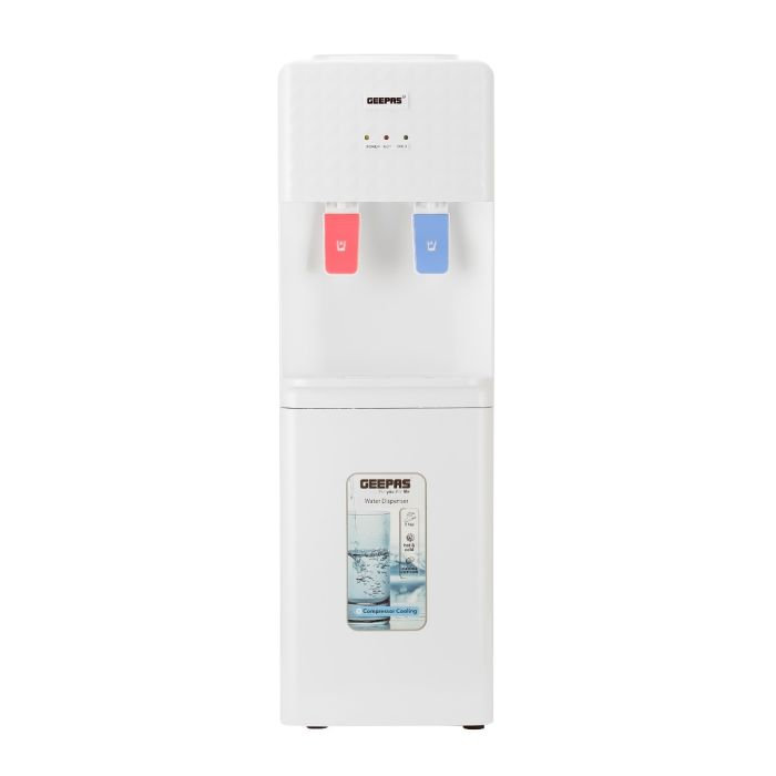 Geepas Water Dispenser- GWD8326| Hot And Cold Function, Compressor Cooling, Fast Cooling And 2 Taps| Cold Temperature: 5-10 Degrees Celsius; Hot Temperature: 85-95 Degrees Celsius| Perfect For Home An