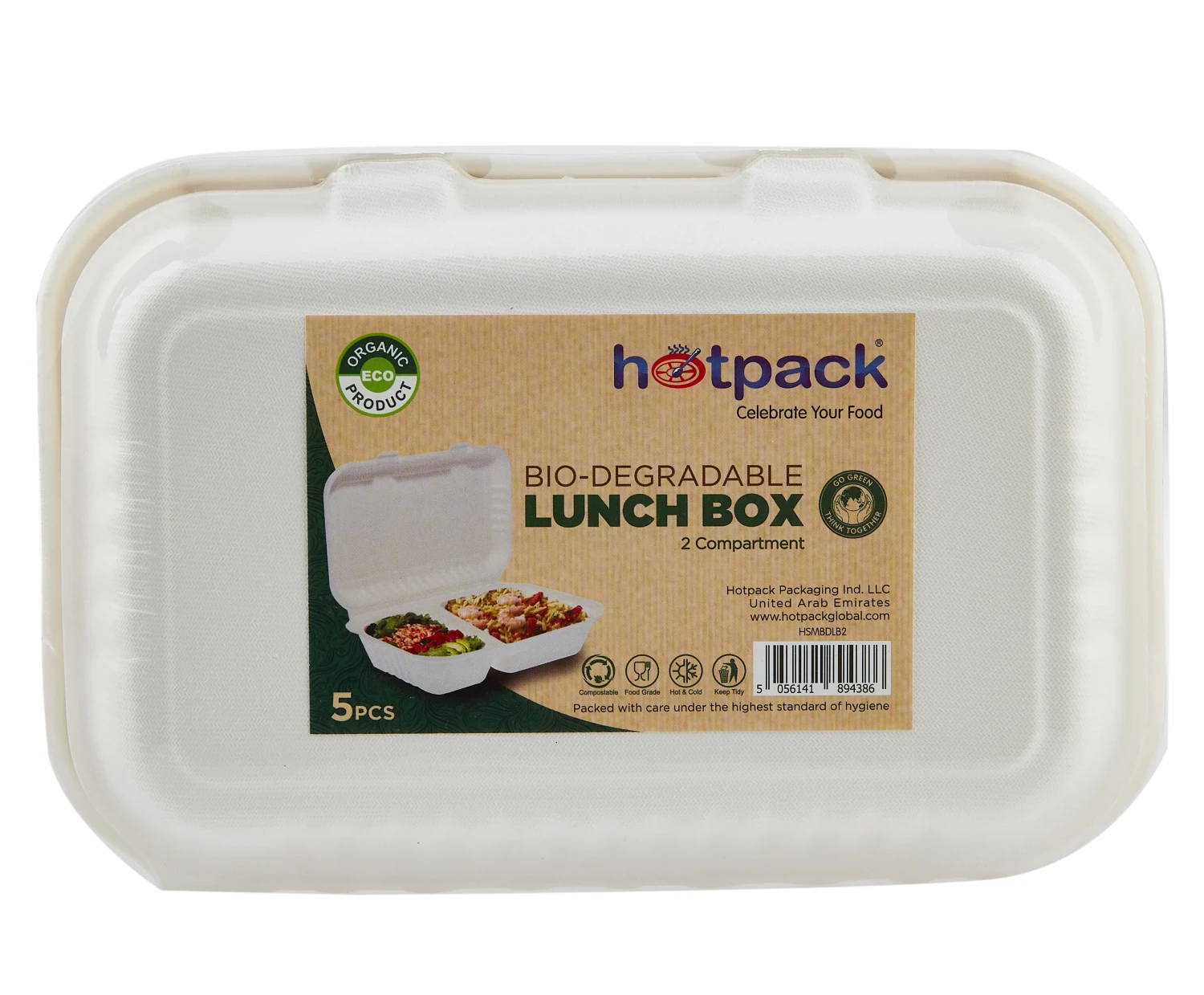 Bio degradable Lunch box in 2 compartment 5 Pieces