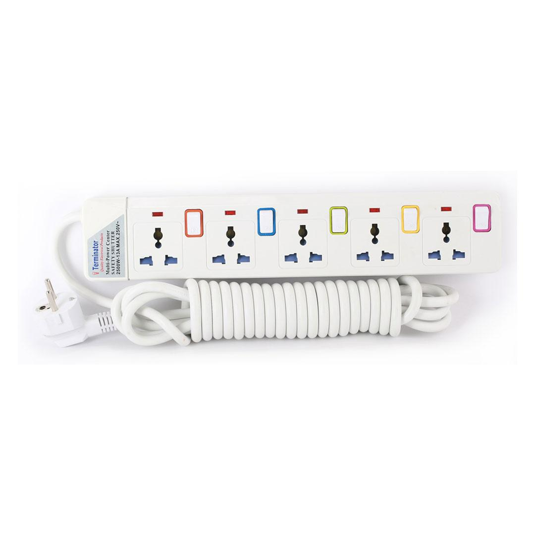 5 Way Universal Power Extension Socket With Individual Switches & Indicators 5M 2RP
