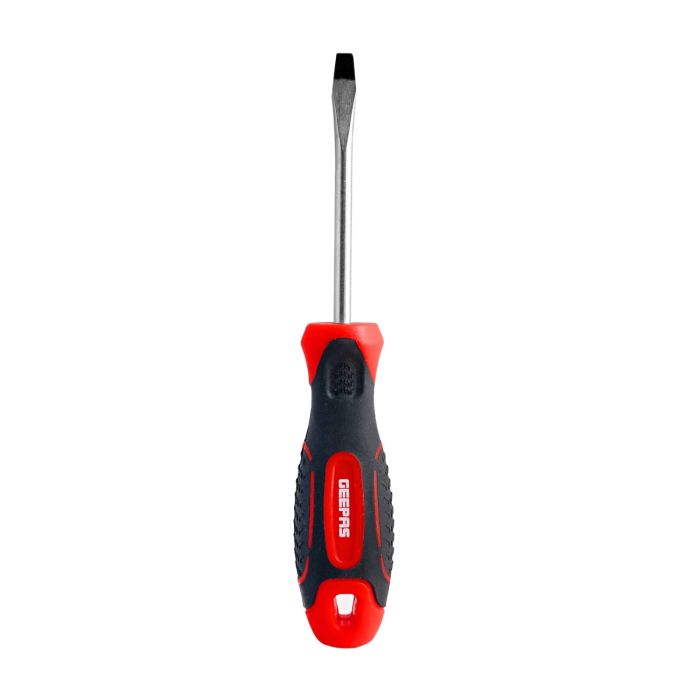 Geepas Precision Screwdriver - Slotted Screwdriver With Soft Grip Rubber Insulated Ergonomic Handle - CR-V Build, Magnetic Tip And Hanging Hole For Easy Carry - Bicolored Red/Black - (SL 5x150mm)