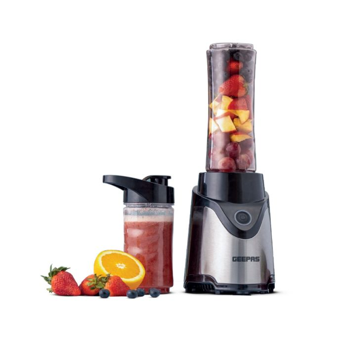 Geepas Personal Blender- GSB44075N| 500W Powerful Motor With 2 Plastic Sport Bottles, 570 ML & 400 ML| Transparent And Unbreakable Bottles With Stainless Steel Blade| Perfect For Making Smoothies, Mil