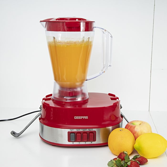 Geepas GSB9990 4-In-1 Food Processor - Electric Blender Juicer, 2-Speed With Pulse Function & Safety Interlock |Juicer, Blender & Coffee Mill Included
