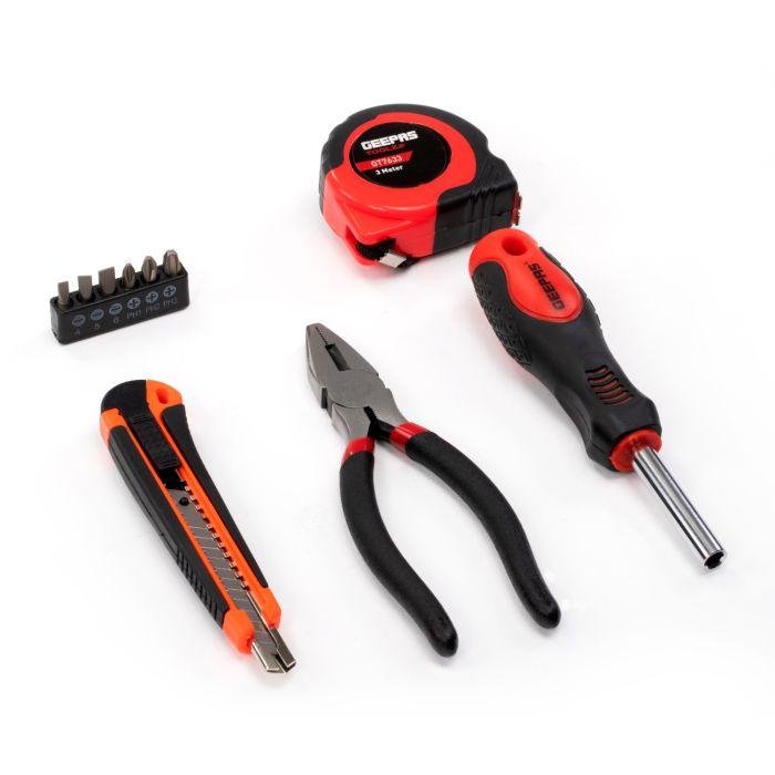 10 PCS Combination Tool Set For General Use, Contains Measuring Tapeline, Pliers, Utility Knife And Interchangeable Bits Screw Driver