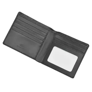 FIS Italian PU Bifold Design Wallets Polyurethane For Men, ID Card Window, 6 Card Slots, 2 Sideways Pockets, Divided Bill Compartments, Black Colour, Closed Size 100 x 105 mm - FSPQBKD6