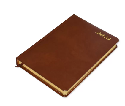 FIS A5 Diary 2023 English Golden Bonded Leather, Brown - FSDI26EGB23BR