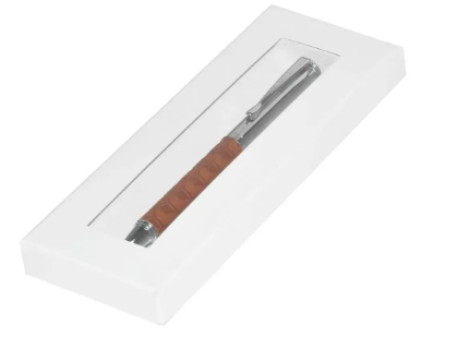 FIS Silver Pens with Embossed Italian PU Wrapper and Gift Box, Brown Colour - FSPNSPUBRD3