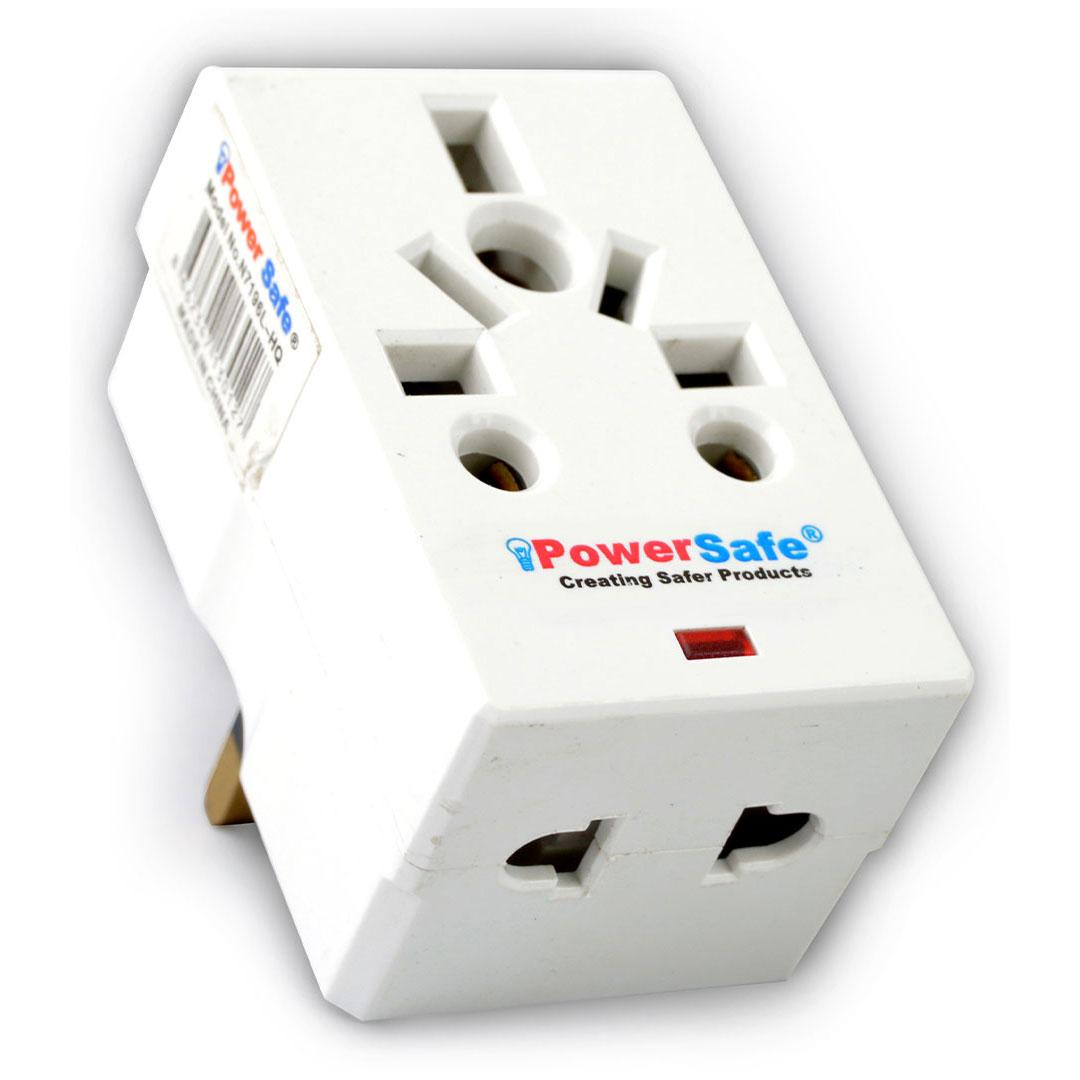 Multi-Plug Fitted 13A Fuse 3 Pin Flat Plug Light + 1 Way 3 Pin Multi Socket & 2 Way 2 Pin Socket