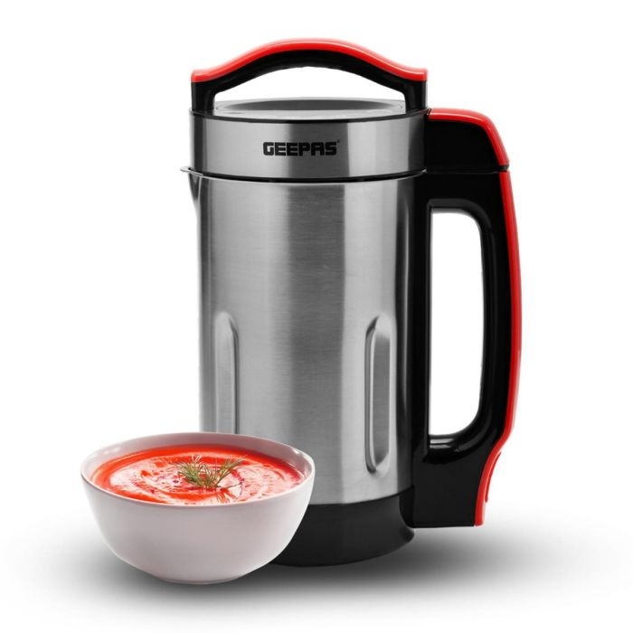 Geepas GSM63014UK 200W Multi-Functional Electric Soup Maker - Stainless Steel Jug, 1.6L Capacity, 4 Settings, Quiet Work - Healthy Soupmaker & Smoothie Maker With Auto Clean Function - 2 Years Warrant