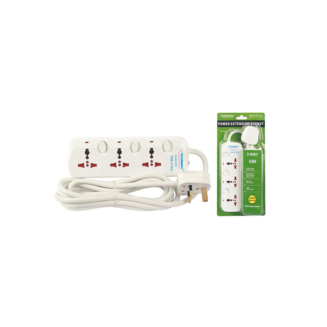 3 Way Universal Power Extension Socket 5M Cable 13A