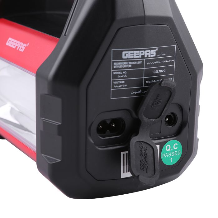 Geepas Rechargeable Search Light With Lantern - Hand Held LED Torch| Light Big Spotlight Flashlight | High Power Large Battery 2000mAh, Flood Light Camping Lantern | 2 Years Warranty