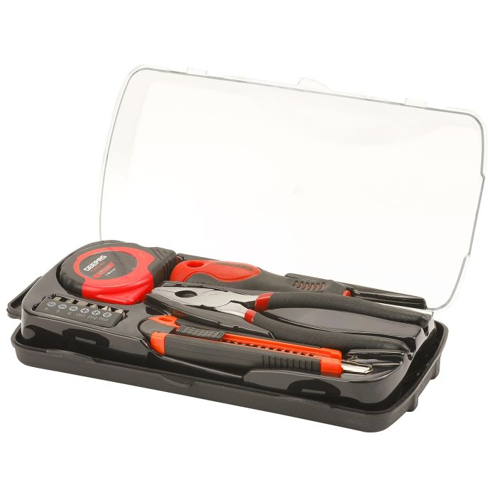 10 PCS Combination Tool Set For General Use, Contains Measuring Tapeline, Pliers, Utility Knife And Interchangeable Bits Screw Driver