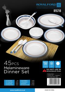Royalford Melamine Ware Dinner Set - Melamine - White - RF6718