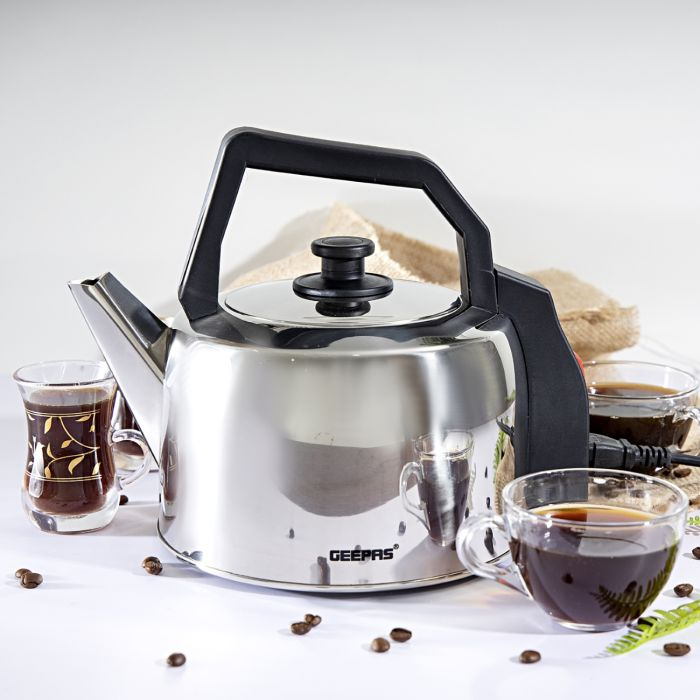 Geepas 3L Stainless Steel Electric Kettle - Portable Deattacheable Power Cord Fast Boil Quiet For General Use, Stainless Steel Body | Auto Off & Boil Dry Protection | Ideal For Tea, Coffee, & Water | 