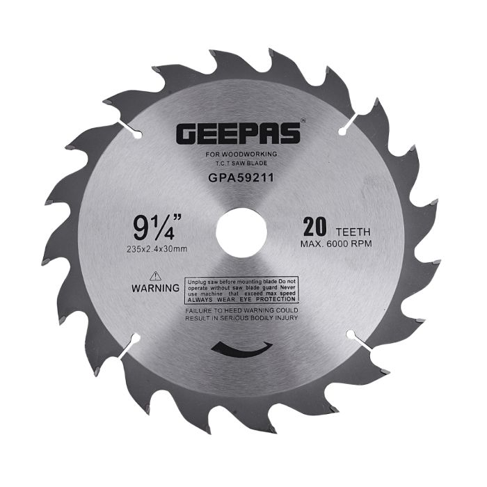 Geepas Professional Circular Saw Blade - 235mm X 30mm Bore, | 20 ATB Calibered Teeth | Ideal For Carpenter, Professional, Plumber, DIYers & More