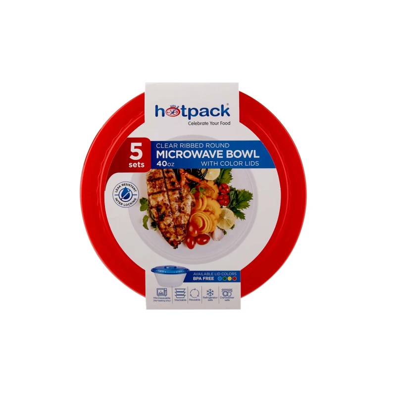 Round Ribbed Microwave Bowl With Color Lid 5 Pieces