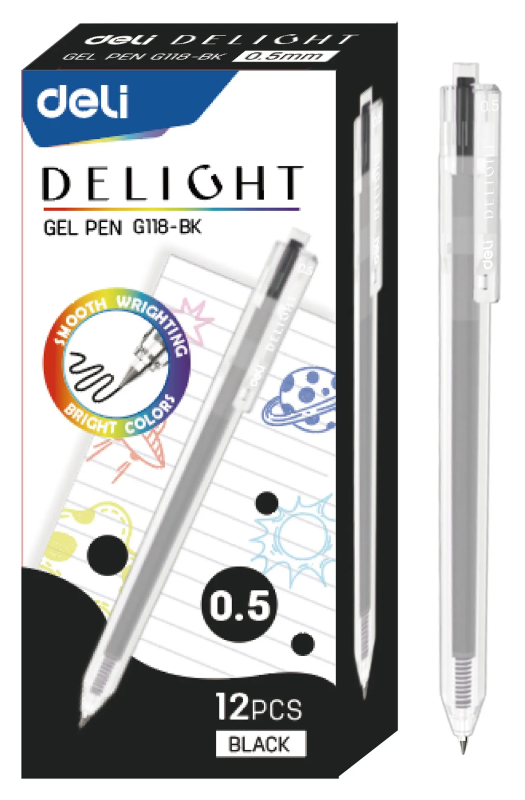 Leg DELI Delight EG118-BK, transparent hull, black ink, 0.5 mm