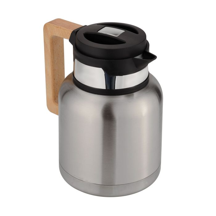 Stainless Steel Vacuum Jug With Wooden Handle, 1.2L, RF10170 | Thermal Insulated Airpot | Keep Drinks Hot & Cold Up To Hours | Portable & Leak Proof Thermal Flask