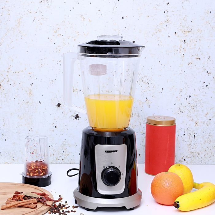 Geepas 500W 2in1 Multifunctional Blender | Stainless Steel Blades, 2 Speed Control With Pulse | 1.5L Jar, Interlock Protection | Ice Crusher, Chopper, Coffee Grinder & Smoothie Maker