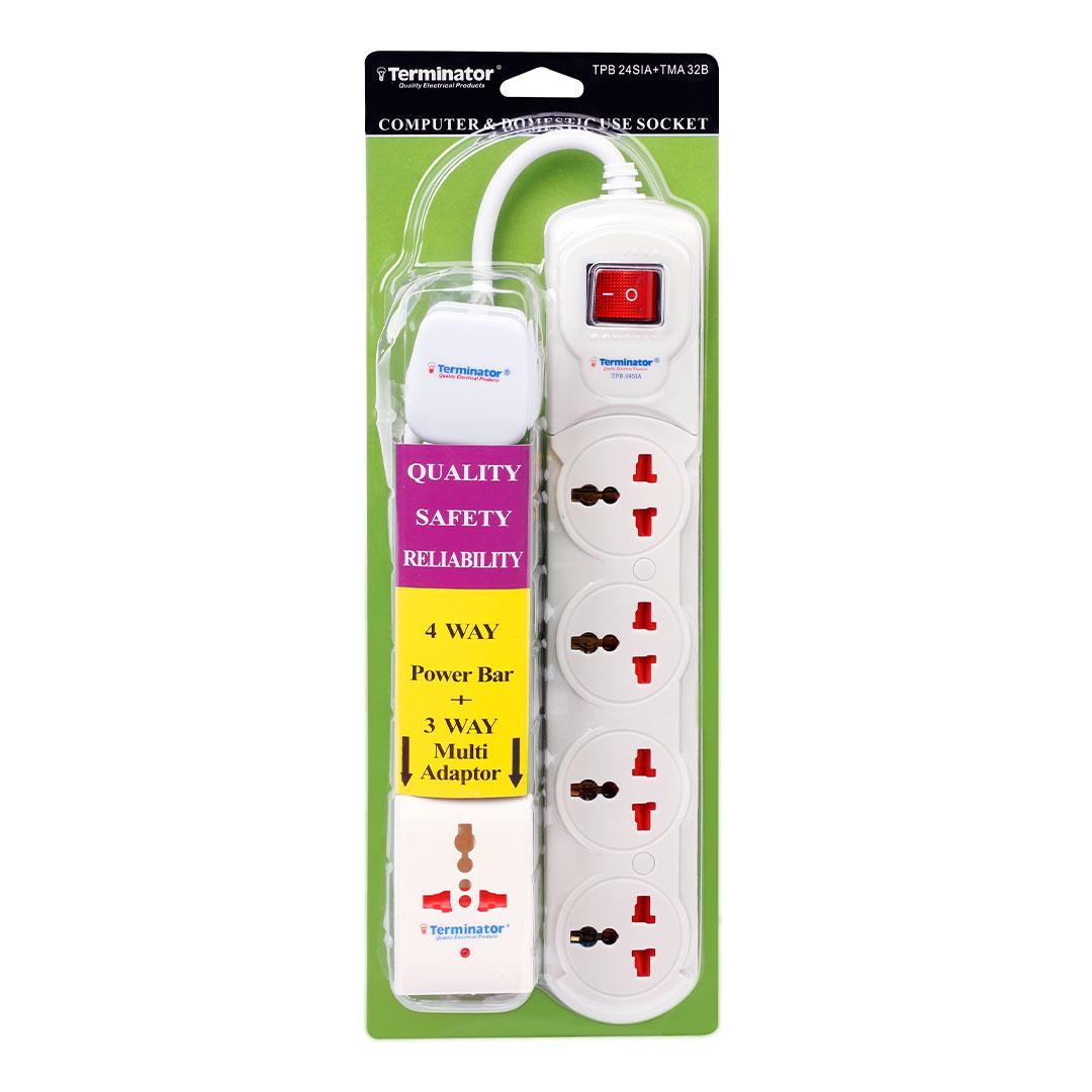 4 Way Universal Extension Socket 1 Switch + Indicator 1.00mm2 Multiadapter TMA 32B 2M Cable