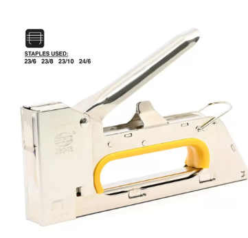 Fis Heavy Duty Metal Stapler Gun Tacker Staples used 23/6,23/8,23/10,24/6 mm Color Silver/Yellow -FSSFNGT-12