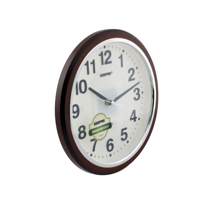 Geepas Wall Clock - Taiwan Movement, Round Decorative Chrome Golden/Silver Colour Frame Clock For Living Room, Bedroom, Kitchen (Battery Not Included) Color Frame | 2 Years Warranty