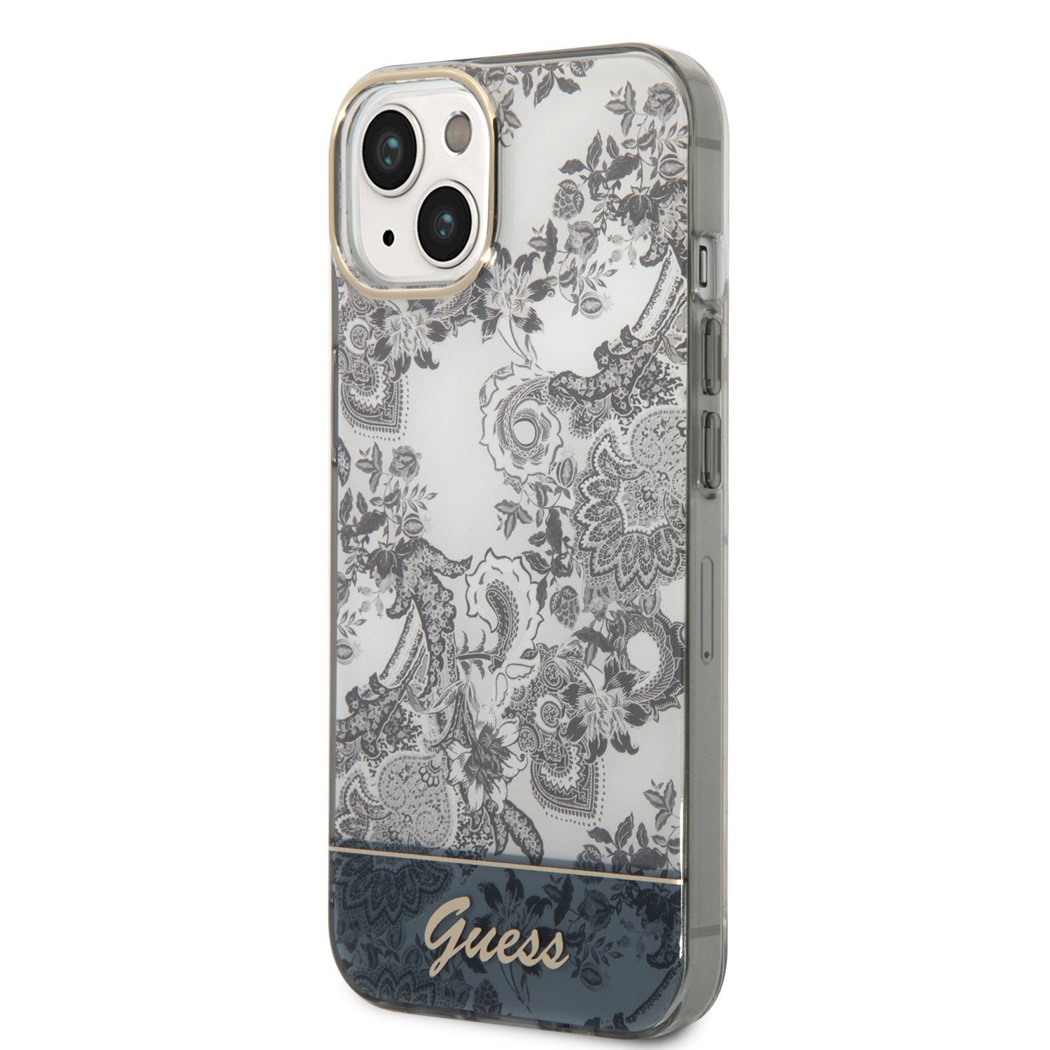 Guess PC/TPU IML Case With Double Layer Electroplated Camera Outline & Toile De Jouy For iPhone 14 Plus - Grey
