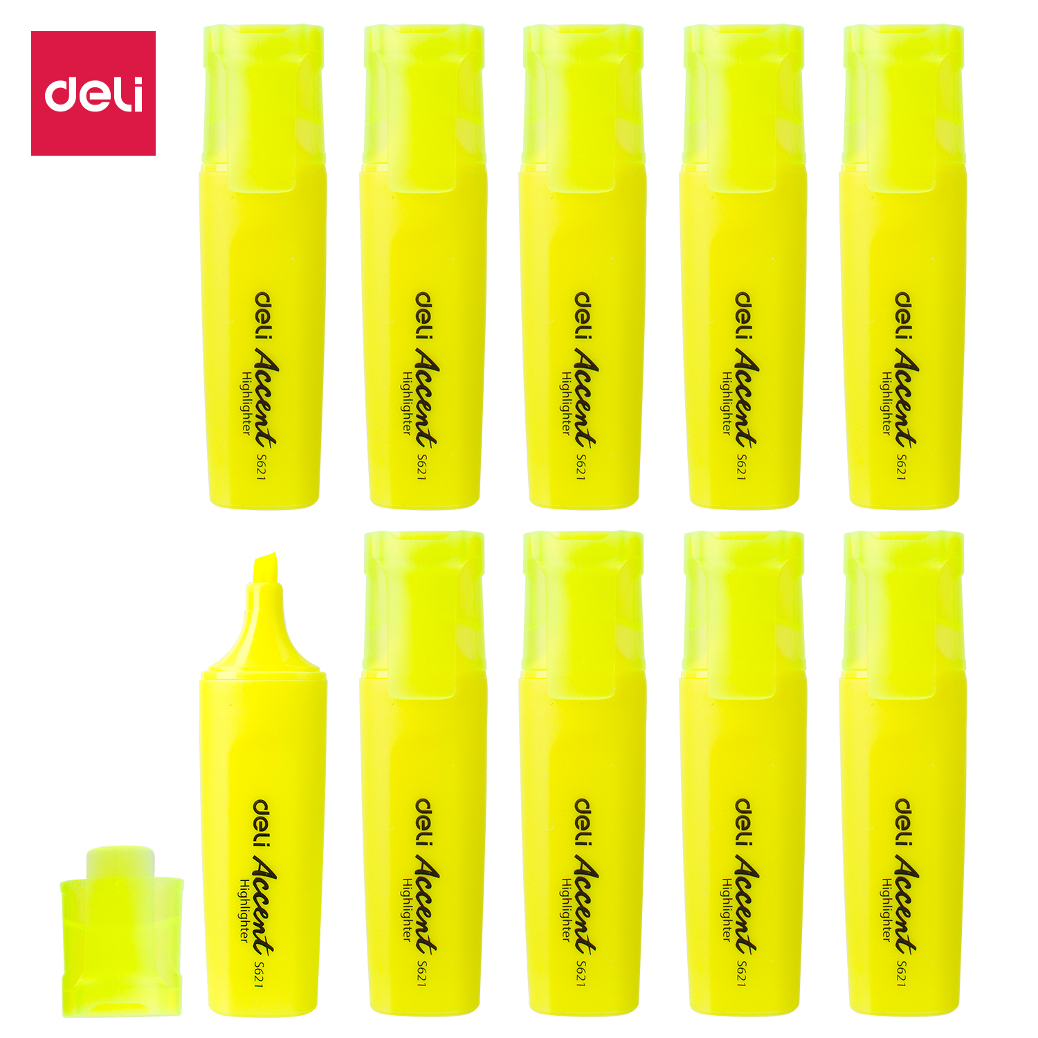 Deli Accent Highlighter, ES621, 1-5MM, Yellow, 10 Pcs/Pack