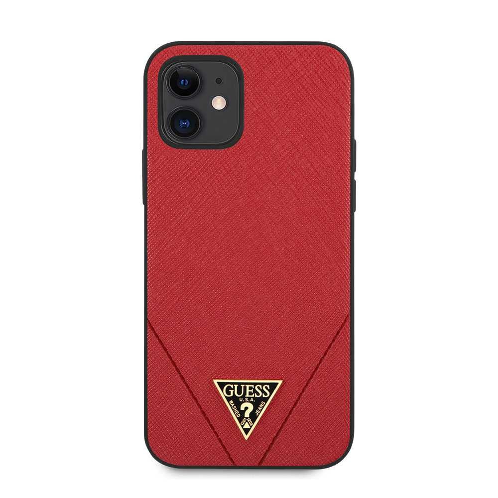 Guess PU Saffiano V Stitched w/ Metal Logo Case for iPhone 12 Mini (5.4") - Red