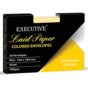 FIS Executive Laid Paper Envelopes Glued, Pack of 25 Pcs. Cream Color, 120 x 185 mm Size, 100 GSM - FSEE1020GCRB25