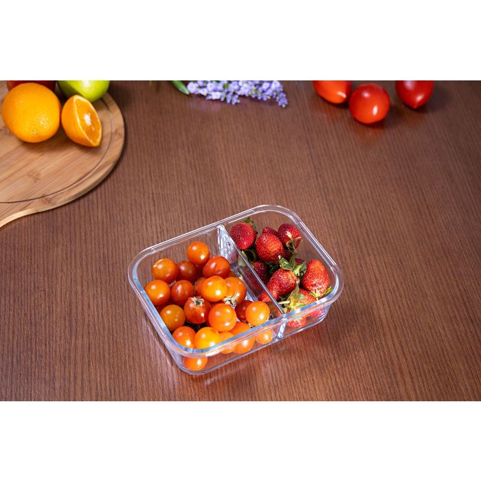 Royalford RF8817 1500 ML Glass Meal Prep Container | Reusable, Airtight Food Storage Box With 2 Compartments | Microwavable, Freezer, Oven & Dishwasher Safe | Use For Storage Food Container Bento Lunc