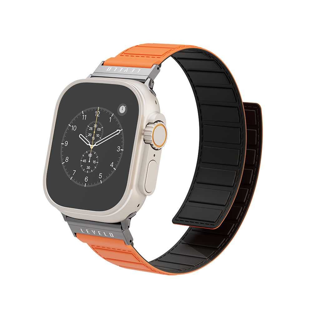 Levelo Magnet Roating Band Vogue for Apple Watch 45/44/42 - Black/Orange