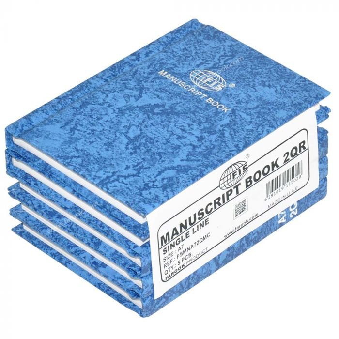 5-Piece FIS Manuscript Book A7, 2Quire 8mm Single Ruled Marble Blue Cover - FSMNA72QMC