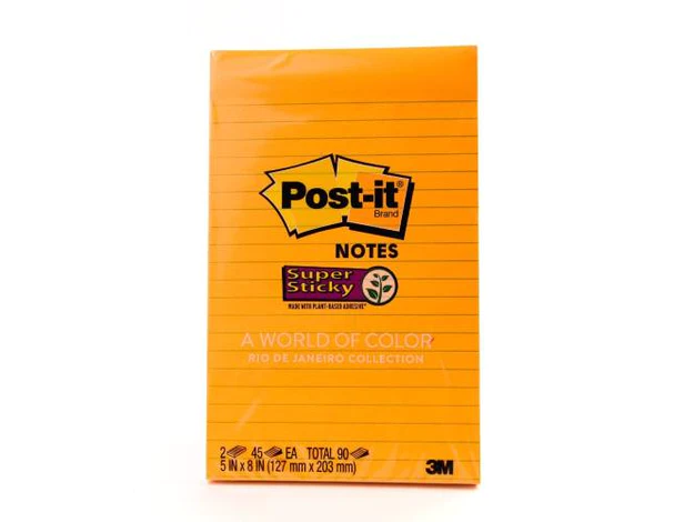3M Post-it Notes Super Sticky 5845-SS, 5 in x 8 in Lined, 2 Pads-Pack