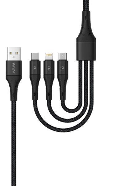 Pawa Nylon Braided 2.4A Data & Quick Charging 3in1 Cable-black