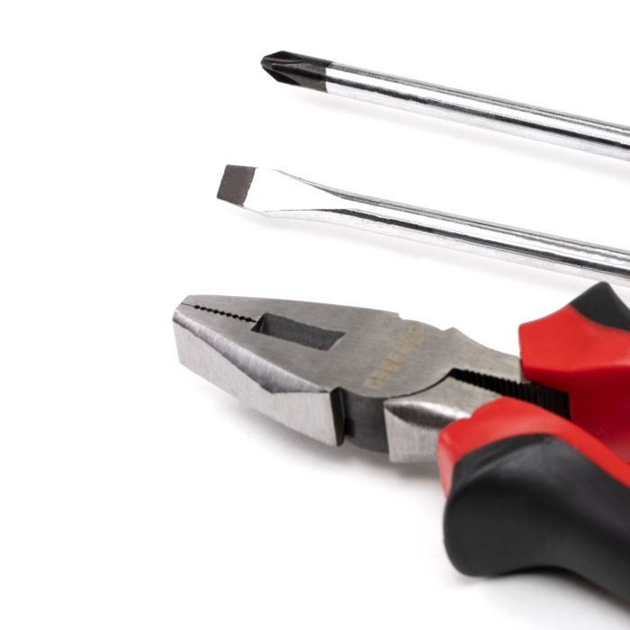 Three Pieces Mini Tool Set, Contains Two Precision Screwdrivers, Cross And Slotted, One Piece Combination Pliers, Rubber Insulated Handles