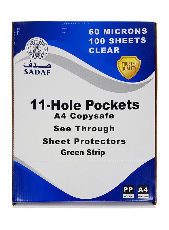 SADAF PUNCHED POCKET A4 60MIC 20PC/PKT WHITE STRIP