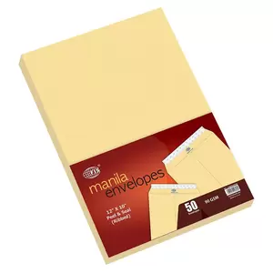 FIS Manila Envelopes Peel & Seal, Ribbed, Pack of 50 Pcs. 12 x 10 Inch, 90 GSM - FSME9034PR50