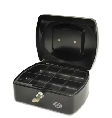 FIS Cash Box Steel Black Color With key lock, 205 x 160 x 90 mm, 8 Inch Lock Size - FSCPTS0130BK