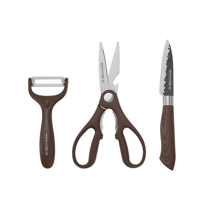 6pcs Kitchen Knife Set With Non-Stick Coating, RF10462 | Extra-Short Stainless-Steel Blades | Premium-Quality PP Handle With TPR Wood-Finish | Multi-Functional Set