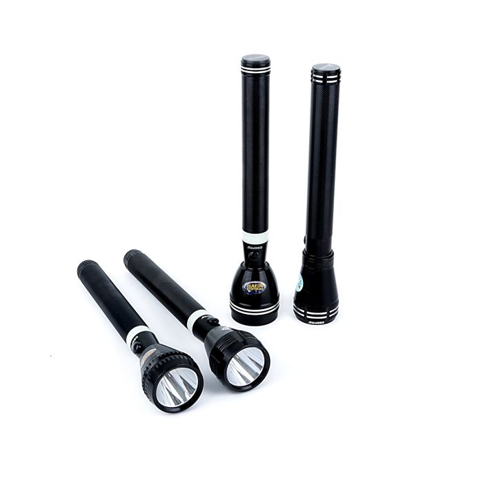 Geepas 4 In 1 Rechargeable Family Pack LED Flashlight 242MM - Hyper Bright Cool White Light 2000 Meters Range Portable Torch High Beam LED Flashlight| Water Proof Pocket Flashlight With Charger, Batte