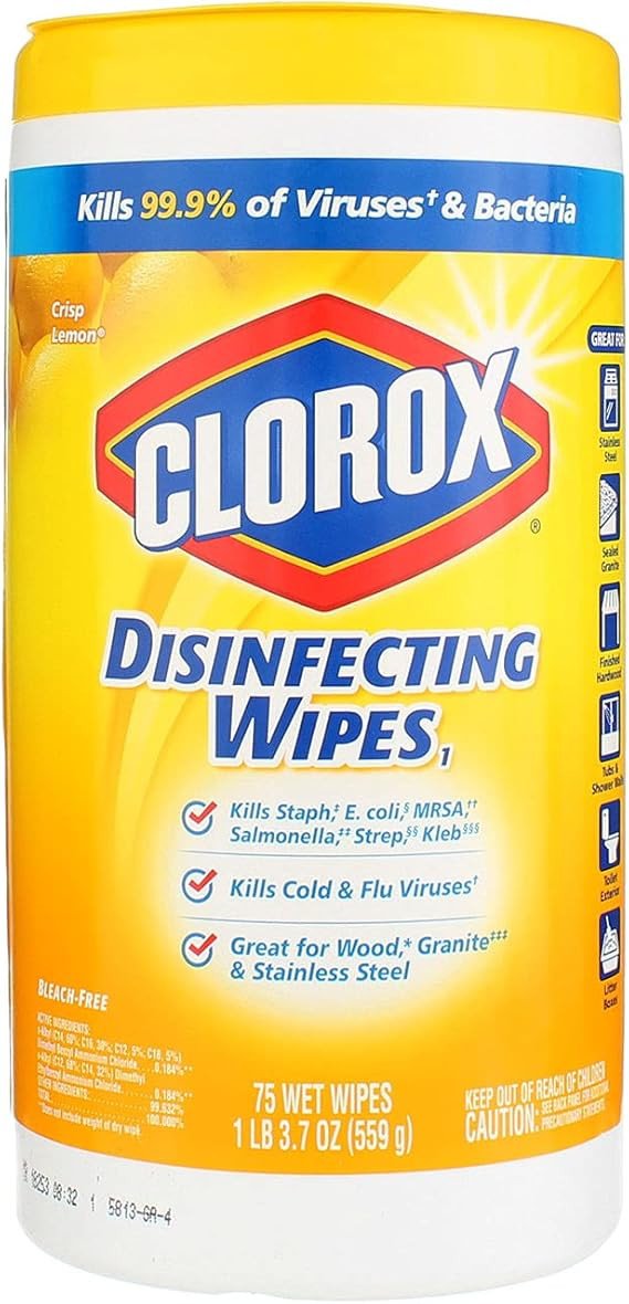 Clorox Disinfecting Wipes Crisp Lemon Scent, Multi-Surface Bleach Free Cleaning Wipes, 75 Wet Wipes